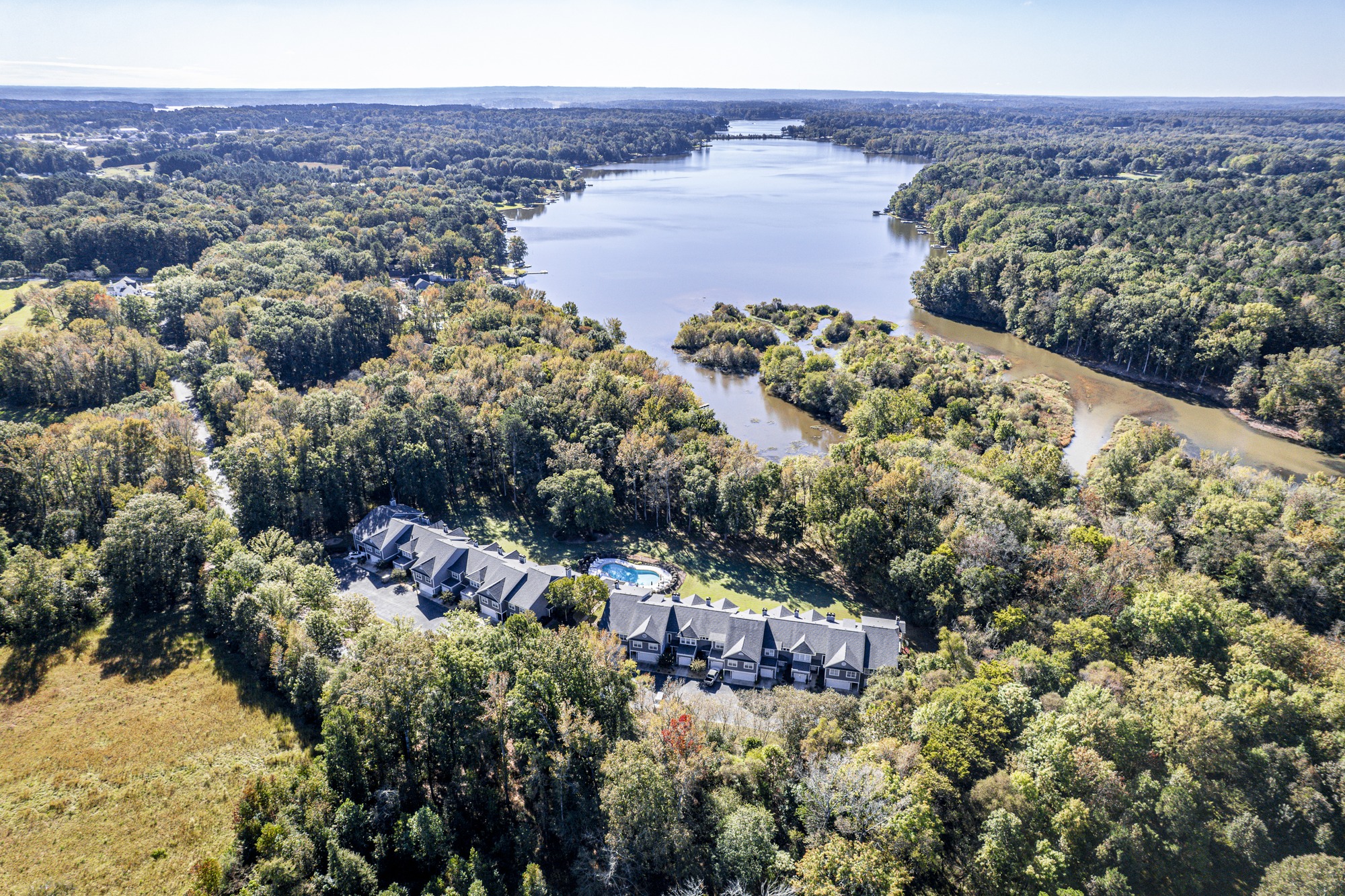 Aerial of Carriage Cove on its cove of Lake Oconee in Putnam County