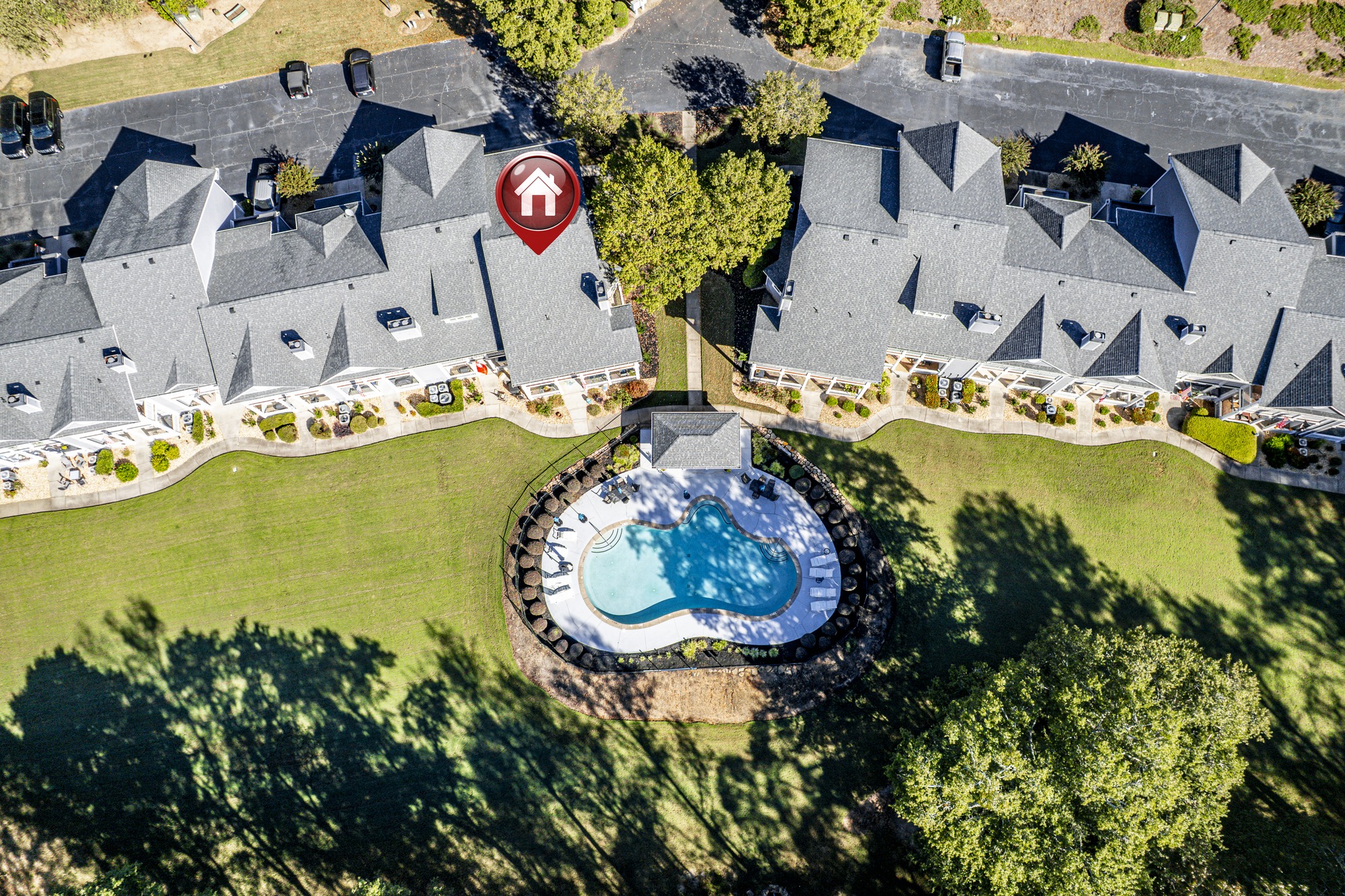 Aerial view of Carriage Cove on Lake Oconee with 181-A Farriers Lane marked