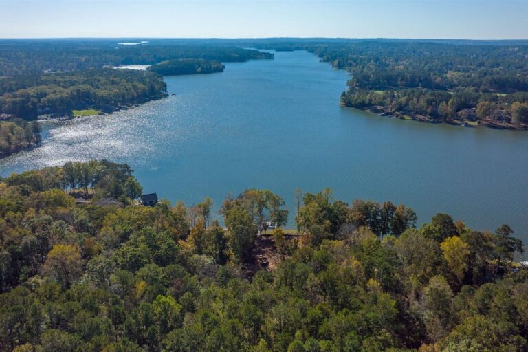 Aerial view of Lake Oconee, Georgia, its main channel running between wooded shorelines