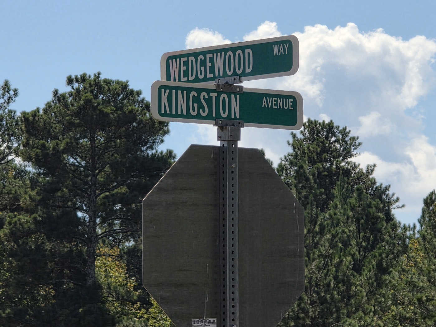 The Kingston Avenue and Wedgewood Way street signs at Kingston Ranch at Lake Oconee in Buckhead, Morgan County, Georgia