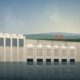 Illustration of Wallace Dam on Lake Oconee: the spillway gates, powerhouse and tailrace