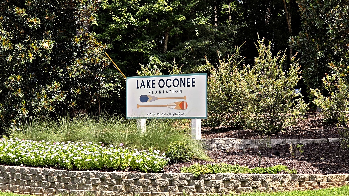 Lake Oconee Plantation entrance sign, a private residential neighborhood on Lake Oconee