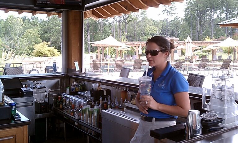 Margie Sorrell bartending at the Lake Club at Reynolds Lake Oconee in 2010