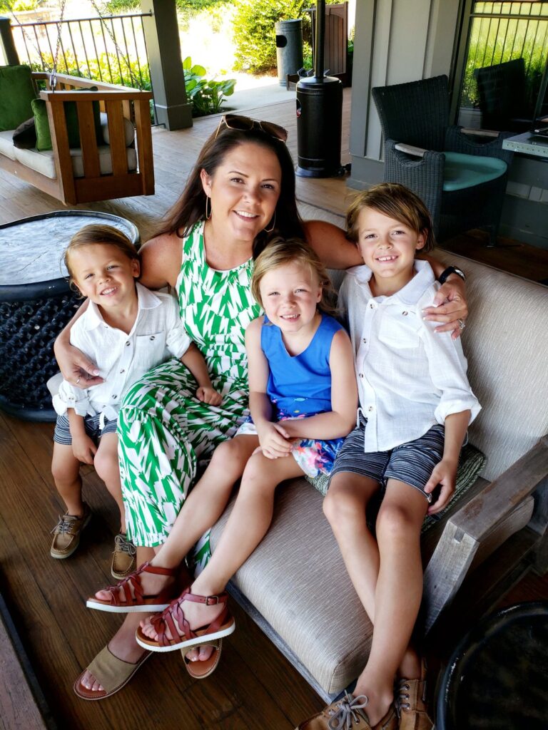 Margie Sorrell with her children at National Tavern at Reynolds Lake Oconee in 2021