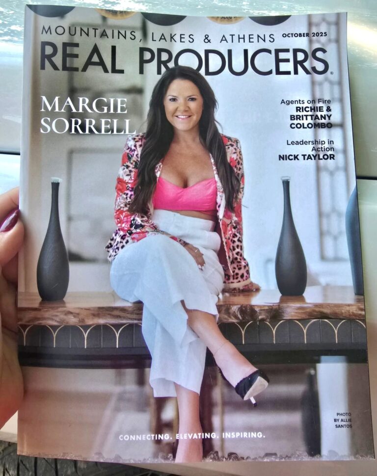Margie Sorrell on the cover of Mountains, Lakes and Athens Real Producers magazine in 2025