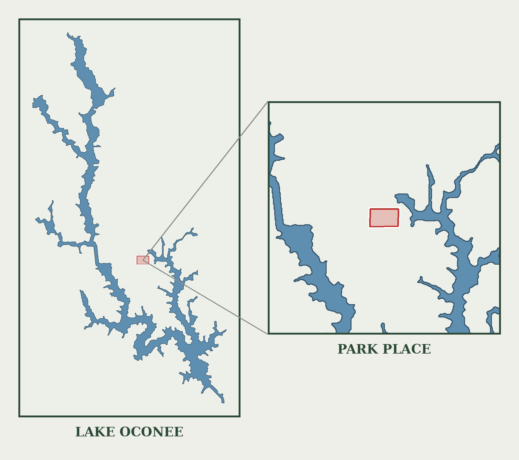 Map showing the location of Park Place at Lake Oconee on Lake Oconee Parkway in Greene County, Georgia