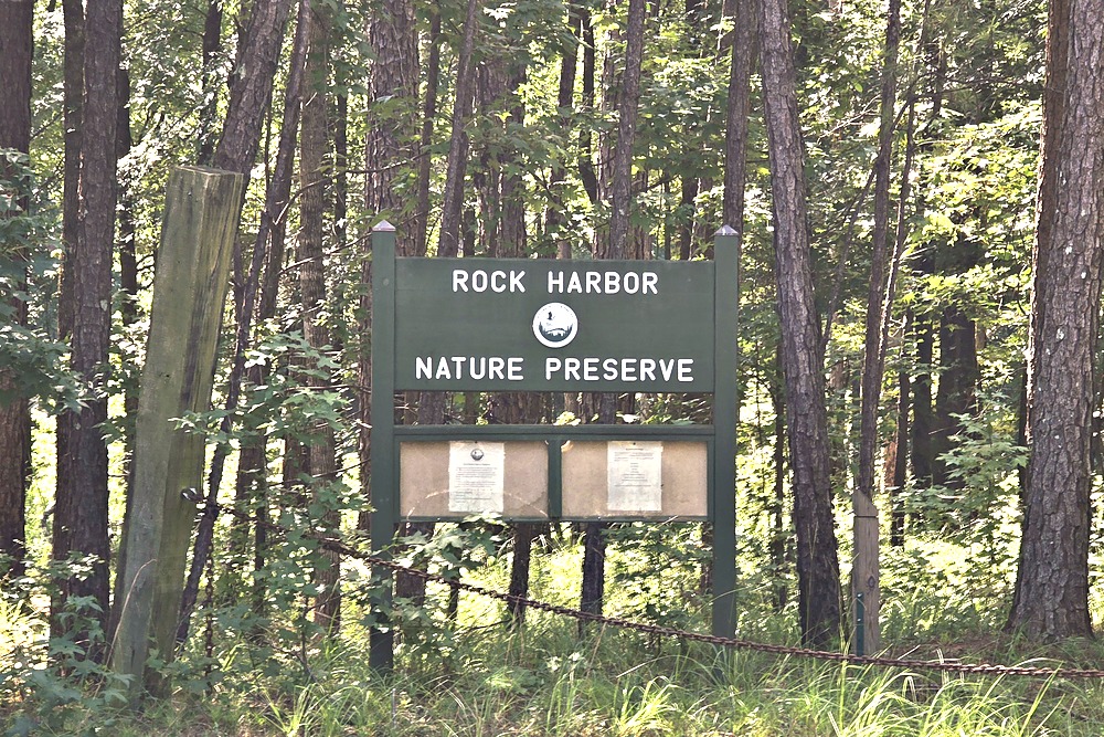 Rock Harbor Nature Preserve sign within the Rock Island subdivision on Lake Oconee