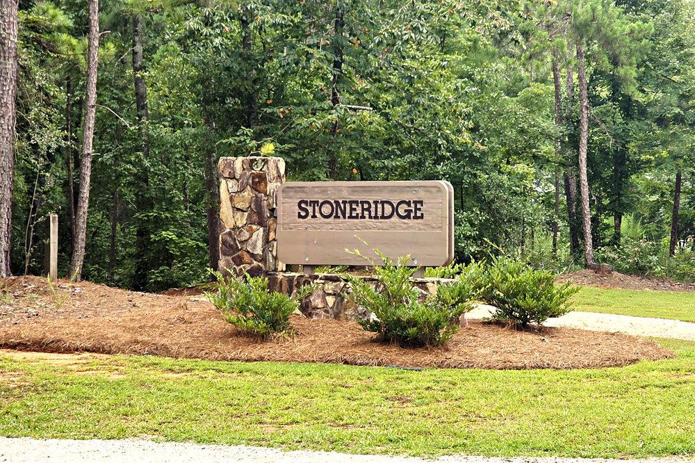 Stoneridge neighborhood entrance sign at Lake Oconee, White Plains side, Greene County Georgia